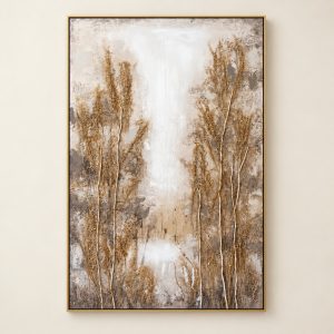 Cuadro con relieve Real Nature sobre fondo limpio, marco dorado y ramas en relieve