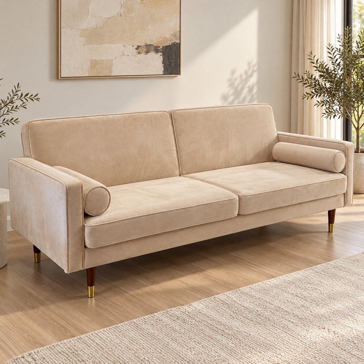 Settee Tourterelle en posición de sofá en una sala luminosa