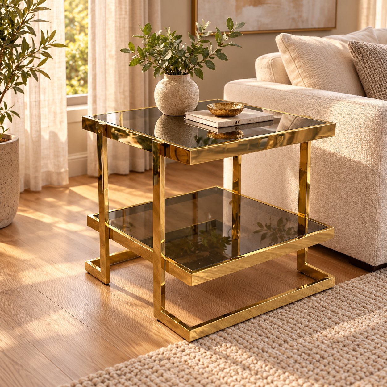 Mesa auxiliar Table Mezzanine ambientada en una sala acogedora con luz cálida