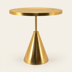 Mesa auxiliar dorada — Table Toupie, vista principal sobre fondo beige