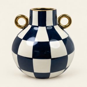 Florero de cerámica — Vase Échiquier, imagen principal sobre fondo beige claro